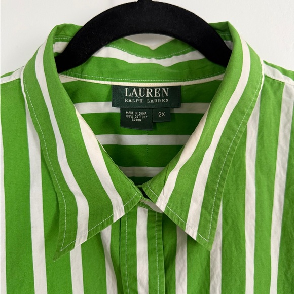 Ralph Lauren Green and White Vertical Stripe Button-Down Shirt - Picture 2 of 5